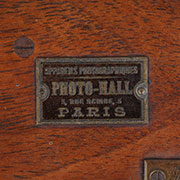 【PHOTO HALL】法国木制横置折叠相机拆解图， 铭牌：照相器材。PHOTO HALL，巴黎Seribe街5号。